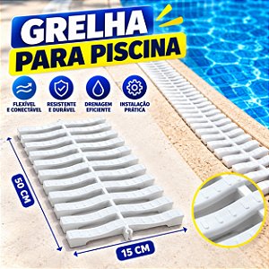 Grelha Plástica Flexível Para Piscinas 15cm x 50cm Branca MOLDHTEC