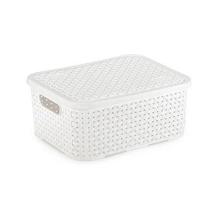 Cesto Rattan Organizador Multiuso c/ Tampa 4 L Branco