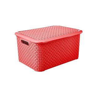 Cesto Rattan Organizador Multiuso c/ Tampa Vermelho Lig Brin