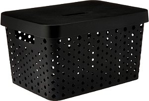 Cesto Caixa Organizadora Rattan C/ Tampa 17L Preto Usual 542