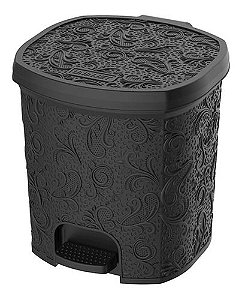 Cesto de Lixo Pedal Prático 8 Litros Floral Preto Uninjet