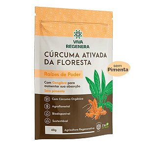 CÚRCUMA ATIVADA DA FLORESTA COM GENGIBRE RAÍZES DE PODER 60G - VIVA REGENERA