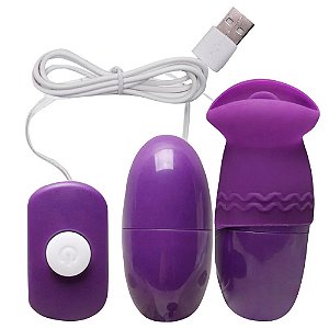 Vibrador Duplo com Língua Estimulo Vagina  USB Vibração
