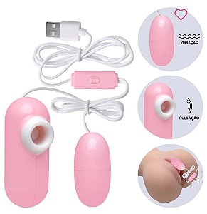 Vibrador Duplo com Pulsador Clitoriano e Capsúla Vibratória Anal ou Vaginal