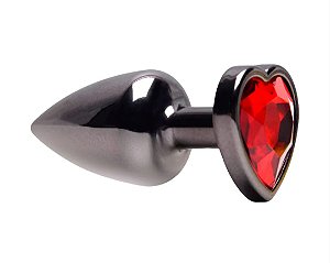Plug Anal ABS Onix Coração com Pedra Vermelha P