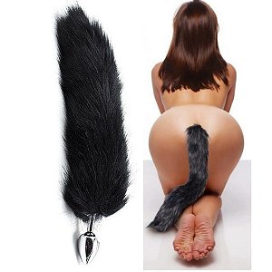 Plug Anal Luxo em Metal  com Rabo Preto Tamanho P