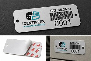 1000 Etiqueta de Patrimônio de Alumínio 45x15mm Com Adesivo 3M e Furação Para Rebite