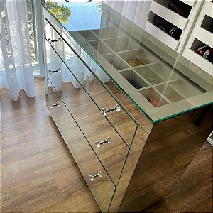 CÔMODA ESPELHADA 3 GAVETAS / TAMPO DE VIDRO E DIVISÓRIAS ( C= 80 X L=40X A=80)