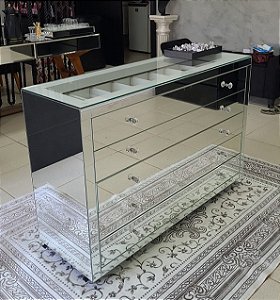 CÔMODA ESPELHADA 3 GAVETAS / TAMPO DE VIDRO E DIVISÓRIAS ( C= 1.10 X L=40X A=80)