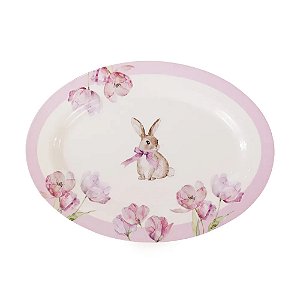 Bandeja Oval Páscoa Coelho em Melamina 35cm