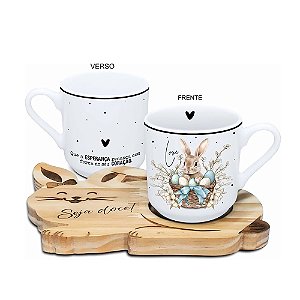 Caneca Páscoa com Pires de Madeira 240ml