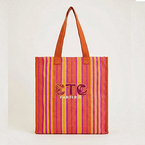 Bolsa Tote de Ráfia Farm Multicolor Laranja