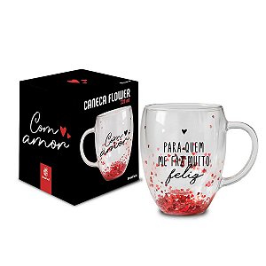 Caneca de Vidro Flower 320ml Para Quem Me Faz Muito Feliz