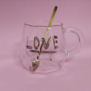 Caneca Vidro Com Colher Love