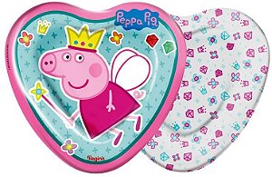 Prato de Papel Coração Festa Peppa Pig Princesa - 08 unidades - Regina - Rizzo