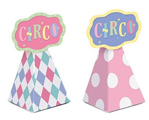 Caixa Cone para Lembrancinha Festa Circo Rosa - 08 unidades - Cromus - Rizzo Embalagens