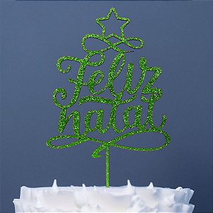 Topo de Bolo Feliz Natal Glitter Verde Sonho Fino Rizzo Confeitaria