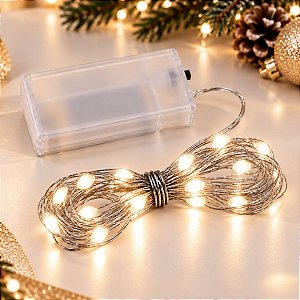 Cordão de LED Fio de Fada - Branco Quente - 2m - Uso com 2 Pilhas AA - 1 unidade - Rizzo