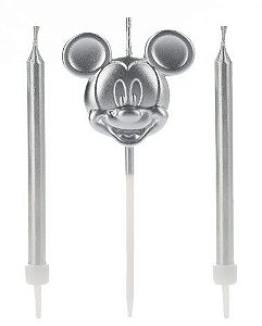 Vela Mickey Rosto Prata Disney Silver Festas Rizzo