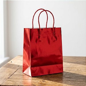 Sacola de Papel P 21,5x15x8cm - Vermelho Metalizado Fosco - 10 unidades - Cromus - Rizzo