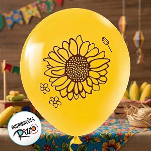 Balão de Festa Redondo Profissional Látex Decorado 11" 28cm - Girassol - 25 Unidades - Art-Latex - Rizzo Balões