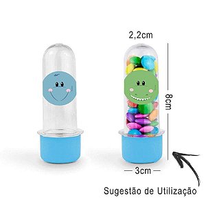 Mini Tubete Lembrancinha Festa Dino Baby 8cm 20 unidades - Azul Claro - Rizzo Embalagens