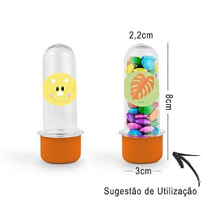 Mini Tubete Lembrancinha Festa Dino Baby 8cm 20 unidades - Laranja - Rizzo Embalagens