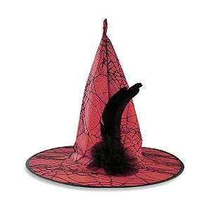 Chapéu de Bruxa Luxo - Halloween - Vinho com aplique em renda preto - 01 unidade - Rizzo