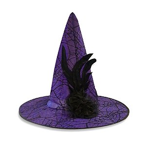 Chapéu de Bruxa Luxo - Halloween - Roxo com aplique em renda preto - 01 unidade - Rizzo