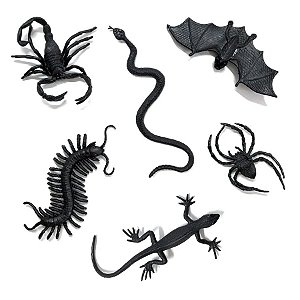 Enfeite Decorativo Bichos Sortidos - Halloween - Preto - 06 unidades - Rizzo