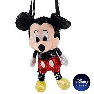 Bolsa Pelúcia Lantejoula Mickey Mouse 30cm - Disney Original - 1 Un - Rizzo