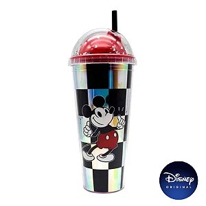 Copo Xadrez C/ Canudo Mickey Mouse - 750ml - Disney Original - 01 Un - Rizzo