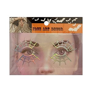 Adesivo Facial Halloween - Face Art Decor - Teias - Prata - 01 unidade - Rizzo Embalagens