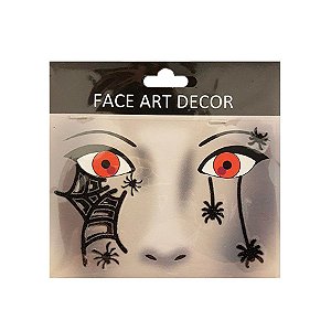 Adesivo Facial Halloween - Face Art Decor - Teia e Aranhas - Preto - 01 unidade - Rizzo Embalagens