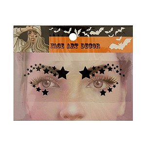 Adesivo Facial Halloween - Face Art Decor - Estrelas - Preto - 01 unidade - Rizzo Embalagens