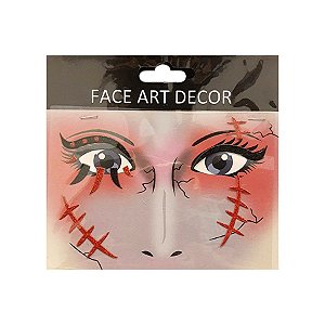 Adesivo Facial Halloween - Face Art Decor - Cicatriz - Vermelho/Preto - 01 unidade - Rizzo Embalagens