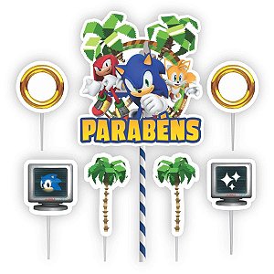 Toppers para Bolo Festa Sonic - 07pçs - 01 Unidade - Piffer - Rizzo Embalagens