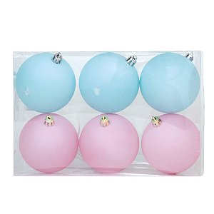 Kit Bola Lisa - Trend Rainbow - Candy - Rosa/Azul - 8cm - 6 unidades - Cromus Natal - Rizzo Embalagens