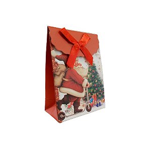 Mini Sacola Lembrancinha Vermelha Papai Noel Patinete - 10cm - 1 UN - Rizzo