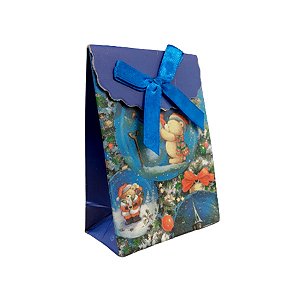 Mini Sacola Lembrancinha Azul Urso Noel - 10cm - 1 UN - Rizzo