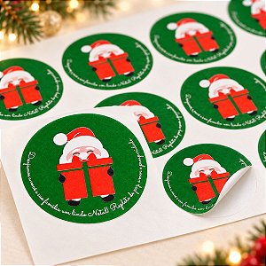 Etiqueta Adesiva Noel com Presente - Verde - com 60 un. Rizzo