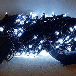 Cordão de LED Luz Branca com Fio Verde 100 Leds 5m 220V - 1unidade - Cromus Natal - Rizzo