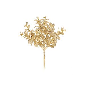 Enfeite de Natal Pick Folhas Glitter Dourado - 1 UN - Cromus - Rizzo