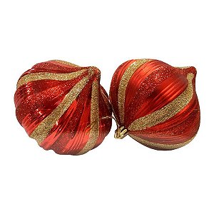 Kit Bola Pião - Vermelho & Dourado - 10cm - 2 UN - Rizzo