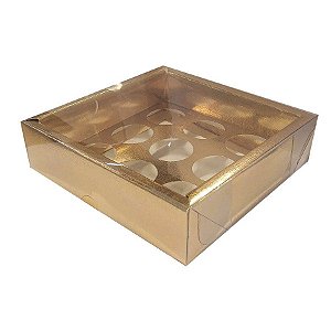 Caixa Base Brigadeiro - Dourado - N2 (13cm x13cm x3,5cm) - 5 unidades - Assk - Rizzo Embalagens