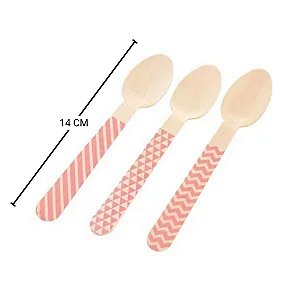 Pacote Colher Madeira - Chevron Rosa - 14cm - 10 unidades - Rizzo
