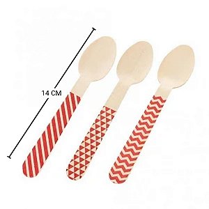 Pacote Colher Madeira - Chevron Vermelho - 14cm - 10 unidades - Rizzo