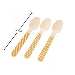Pacote Colher Madeira - Chevron Dourado - 10cm - 10 unidades - Rizzo
