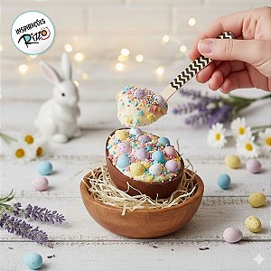 Pacote Colher Madeira - Chevron Preto - 10cm - 10 unidades - Rizzo