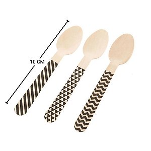 Pacote Colher Madeira - Chevron Preto - 10cm - 10 unidades - Rizzo